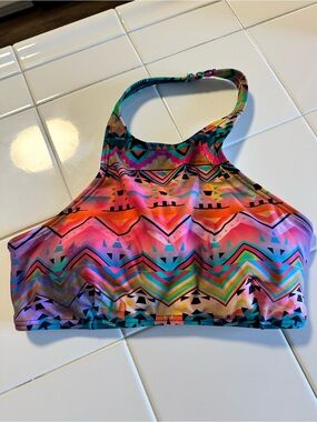 Multi-Color Patterned High-Neck Swim Top